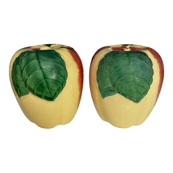 Vintage Hull Pottery Apple Salt and Pepper Shakers – Hand-Painted Red and Yellow - Picture 3 of 6